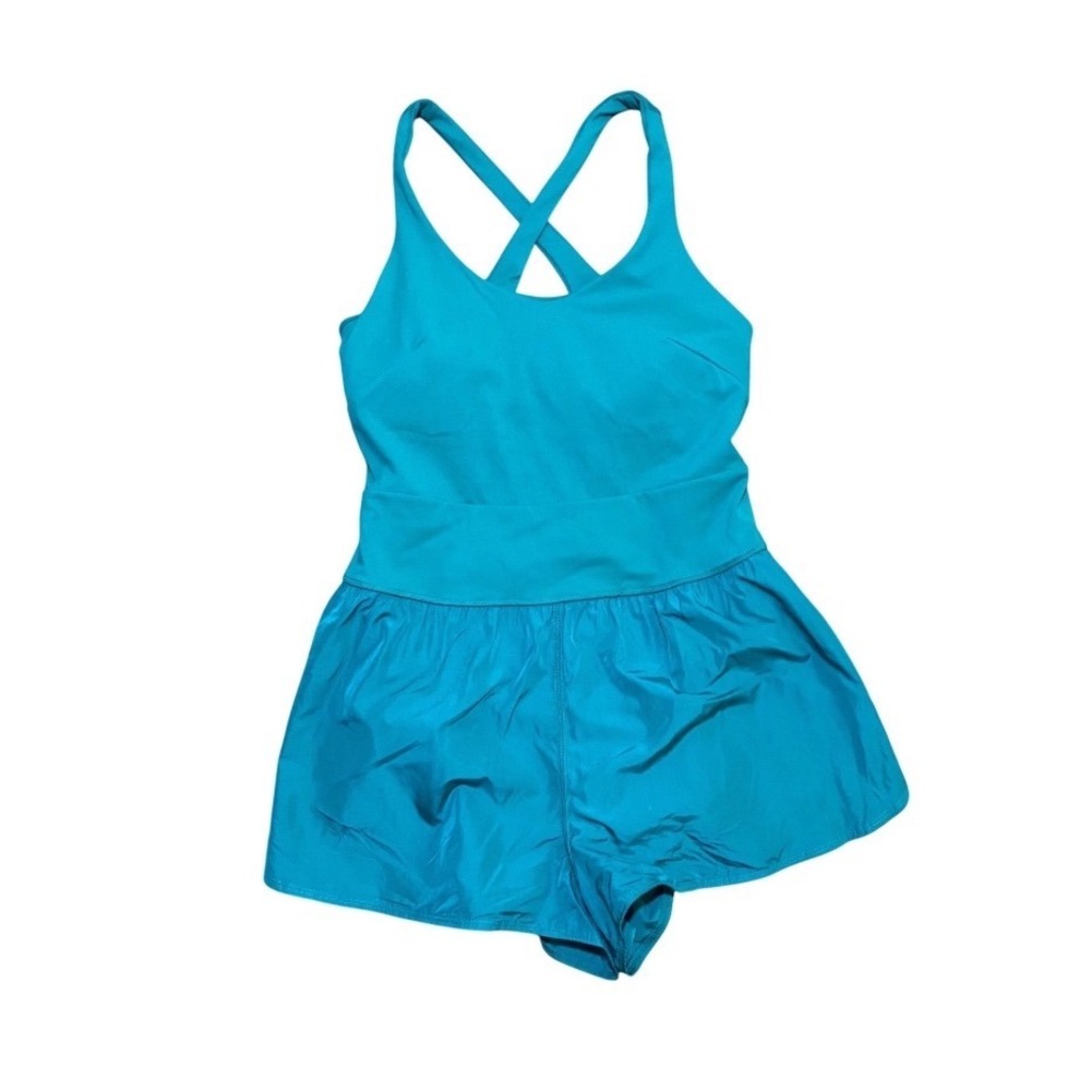 Avia Women Crossback Romper Spinaci Teal Blue Activewear XS 0-2 Rear Zip Pocket